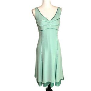Vintage 1990s Mint Green Chiffon Midi Dress Empire Waist Bridesmaid Cocktail M
